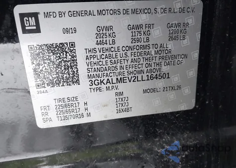 2020 GMC Terrain Fwd Sle из США, поврежденный, VIN 3GKALMEV2LL164501